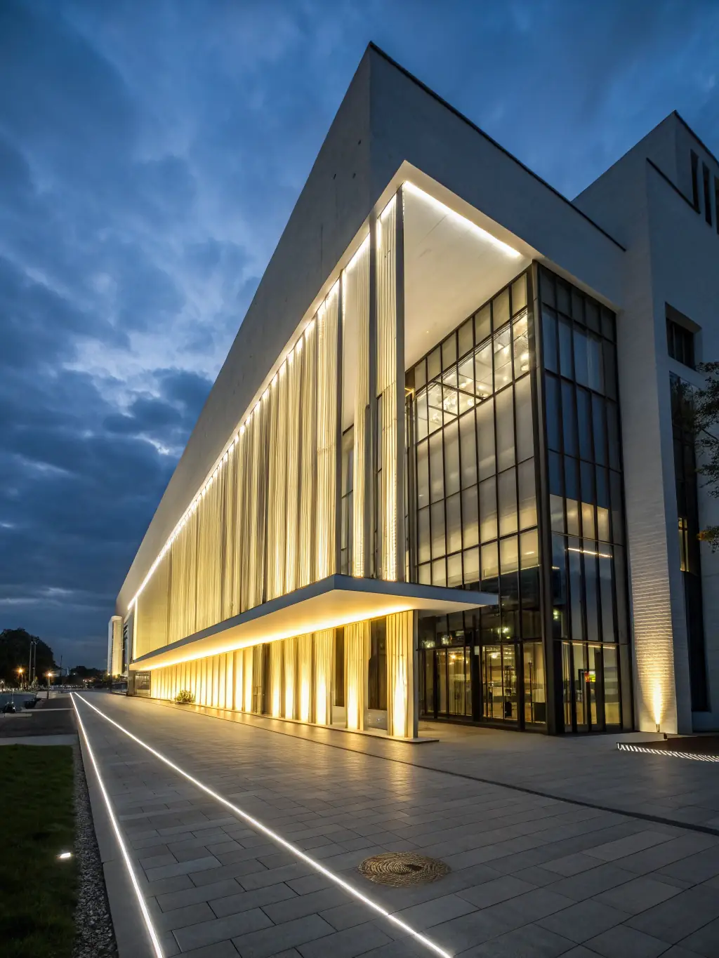 A photo of a PASSE-VUE installation enhancing a historical building at night, emphasizing the blend of art and heritage.