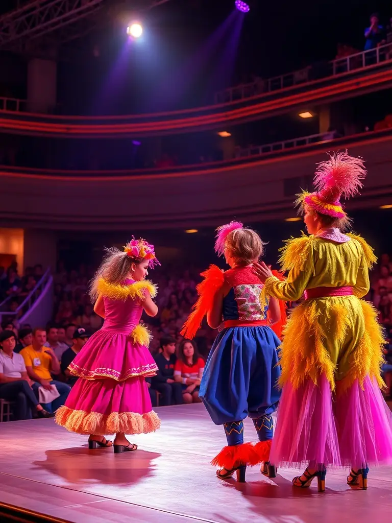 A dynamic image of a live performance incorporating PASSE-VUE's scenography, demonstrating the organization's support for the performing arts.