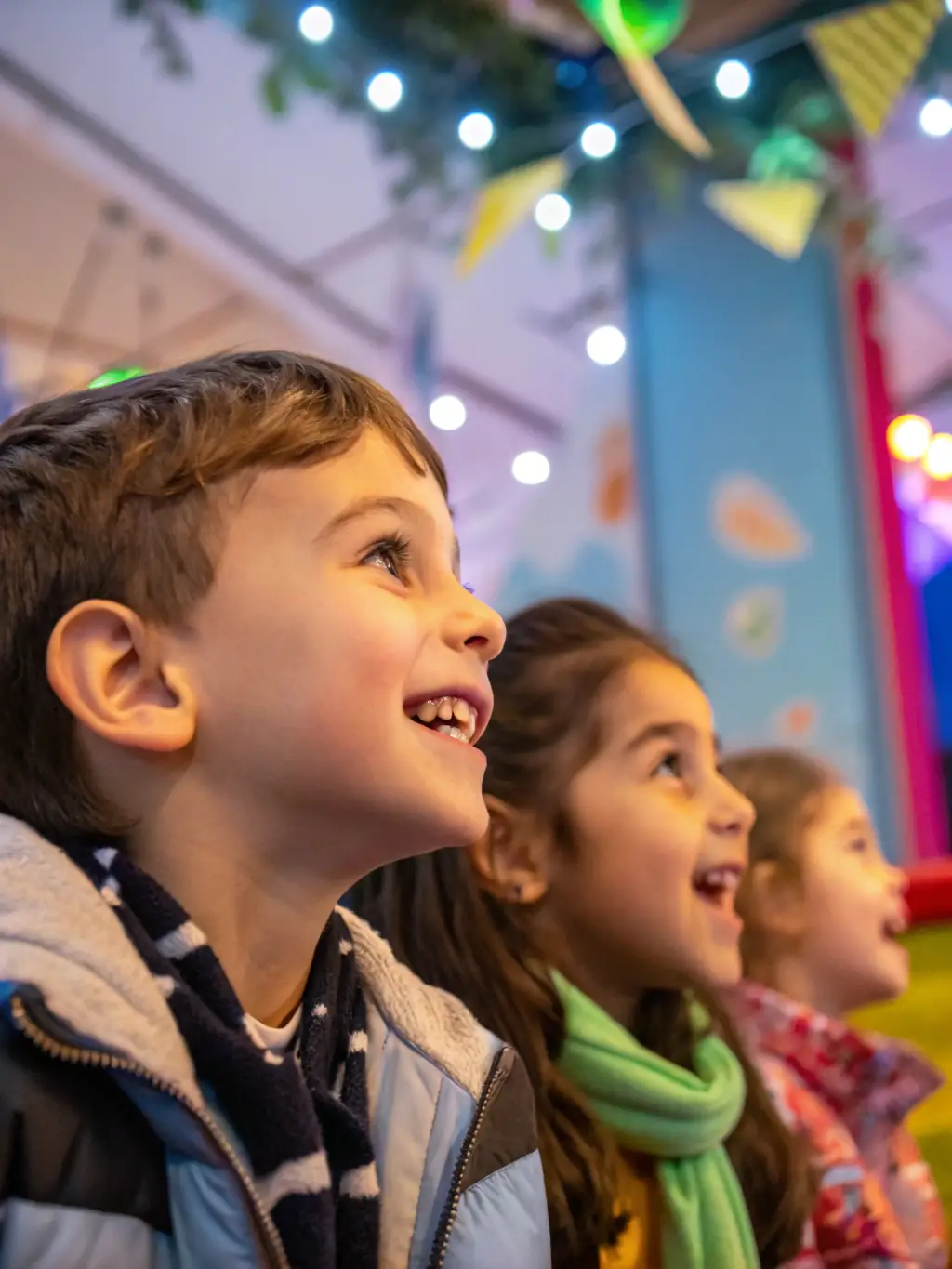 A picture of children participating in an interactive art installation designed by PASSE-VUE, highlighting the educational aspect of their programs.